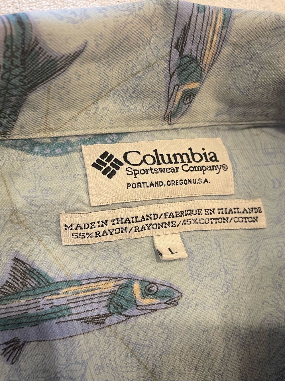 Columbia Light Blue Fish-Print Button Shirt